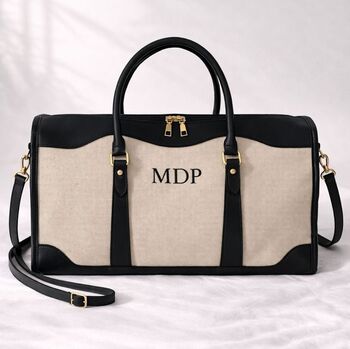Personalised Large Lily Canvas And Faux Leather Holdall Duffle Bag, 2 of 6