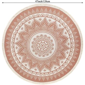 Coffee Colour Printed Cotton Round Rug, 6 of 7