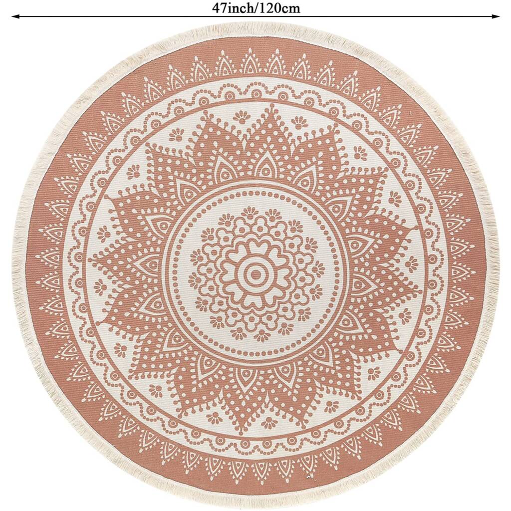 Coffee Colour Printed Cotton Round Rug By Momentum