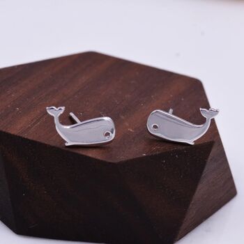 Little Whale Fish Stud Earrings In Sterling Silver, 7 of 11