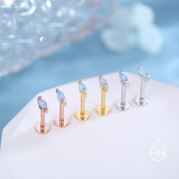 Sterling Silver Blue Opal Marquise Internally Threaded Flat Back Earrings, 5 of 10