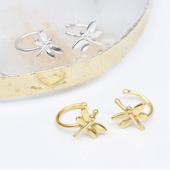 18ct Gold Plated Or Sterling Silver Dragonfly Ear Cuffs, 2 of 6