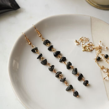 Gold Plated Black Obsidian Crystal Chip Earrings, 2 of 5