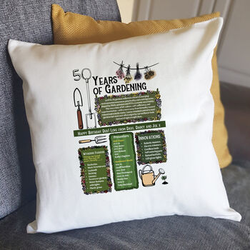 50 Years Of Gardening 50th Birthday Gift Cushion, 6 of 7