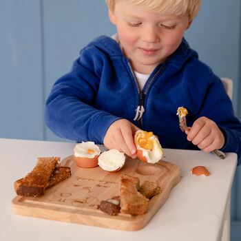Personalised Egg Toast Chopping Board And Enamel Mug, 2 of 11