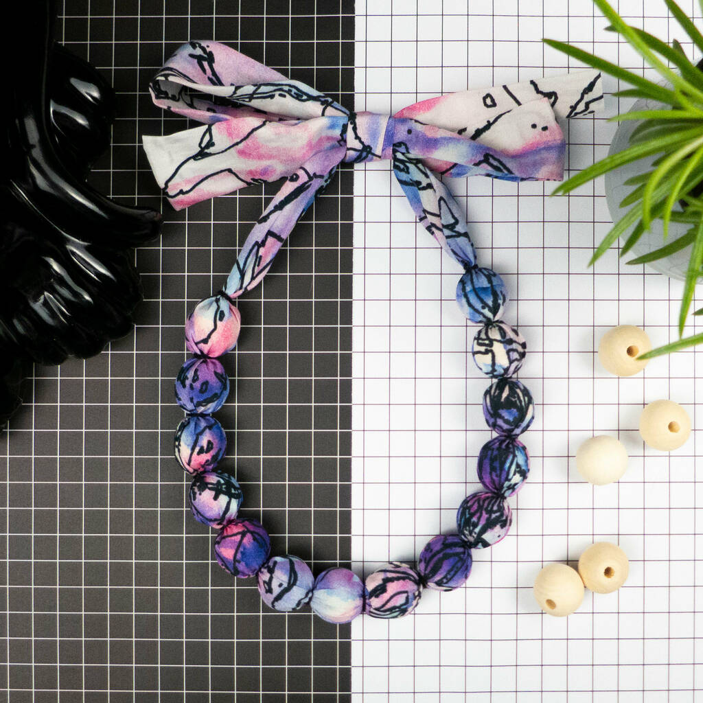 Chunky, Fabric Covered, Bead Necklace 'meriel' By Albaquirky