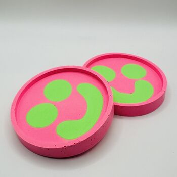 Smiley Face Coasters Neon Pink And Green Set Of Two, 8 of 9