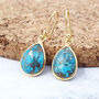 Blue Turquoise Gold Plated Teardrop Hook Earrings, thumbnail 1 of 5