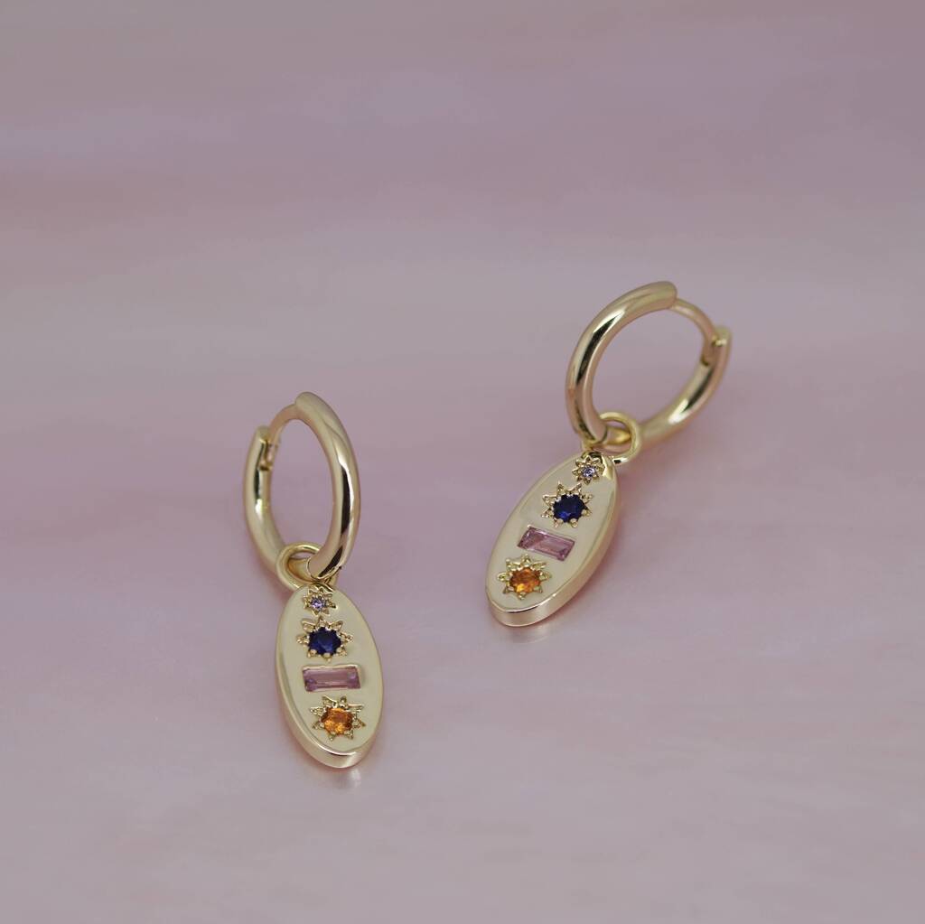 Midnight Gemstone Charm Hoop Earrings, 1 of 9