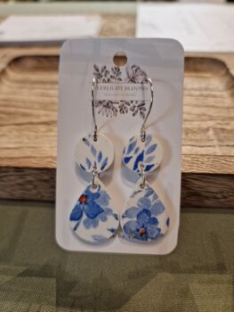 Vintage China Forget Me Not Drop Earrings, 2 of 5