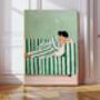 Female Stripy Sofa Portrait Art Print, thumbnail 1 of 3