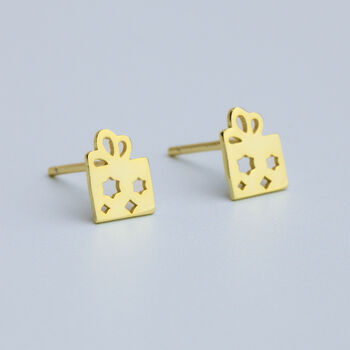 Sterling Silver Gold Colour Christmas Stud Earrings, 5 of 7