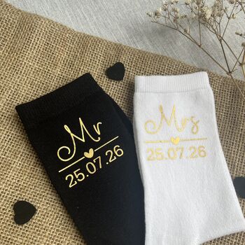 Personalised Mr And Mrs Wedding Day Socks, 2 of 3