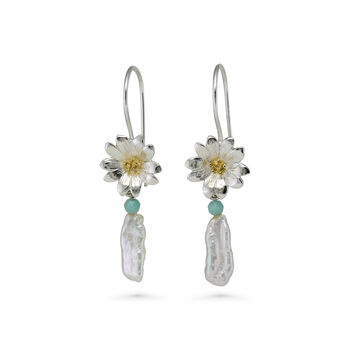 Silver Baroque Pearl And Flower Dangle Earrings, 5 of 5
