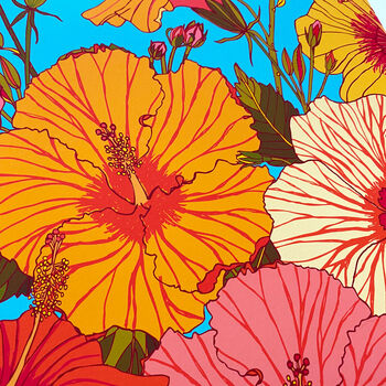 Tropical Hibiscus Flower Print In Oranges And Yellows, 5 of 6