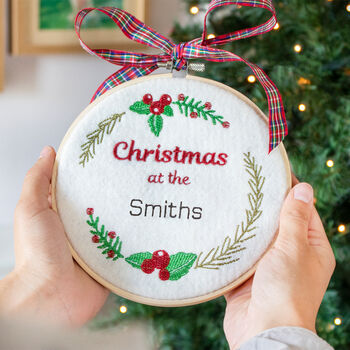 Personalised Family Christmas Embroidered Hoop, 2 of 5