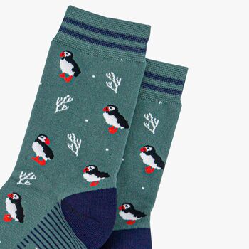 Puffins And Coral Women's Bamboo Ankle Socks Sage Green, 2 of 4