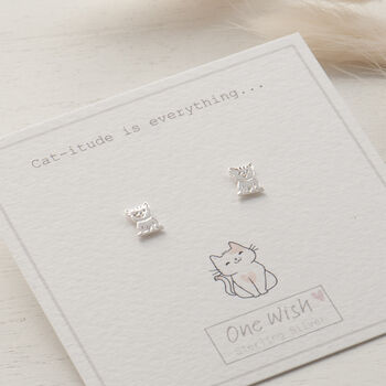 Cat Sterling Silver Stud Earrings, 3 of 10