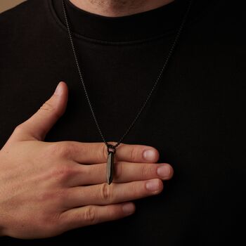 Black Engraved Bar Pendant Chain Necklace For Men And Women, 2 of 9