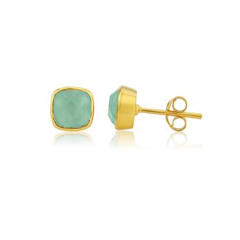 Brooklyn Aqua Chalcedony And Gold Plated Studs, 3 of 4
