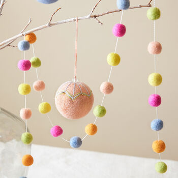 Fair Trade Boho Mini Felt Ball Pompom Garland 200cm, 5 of 12