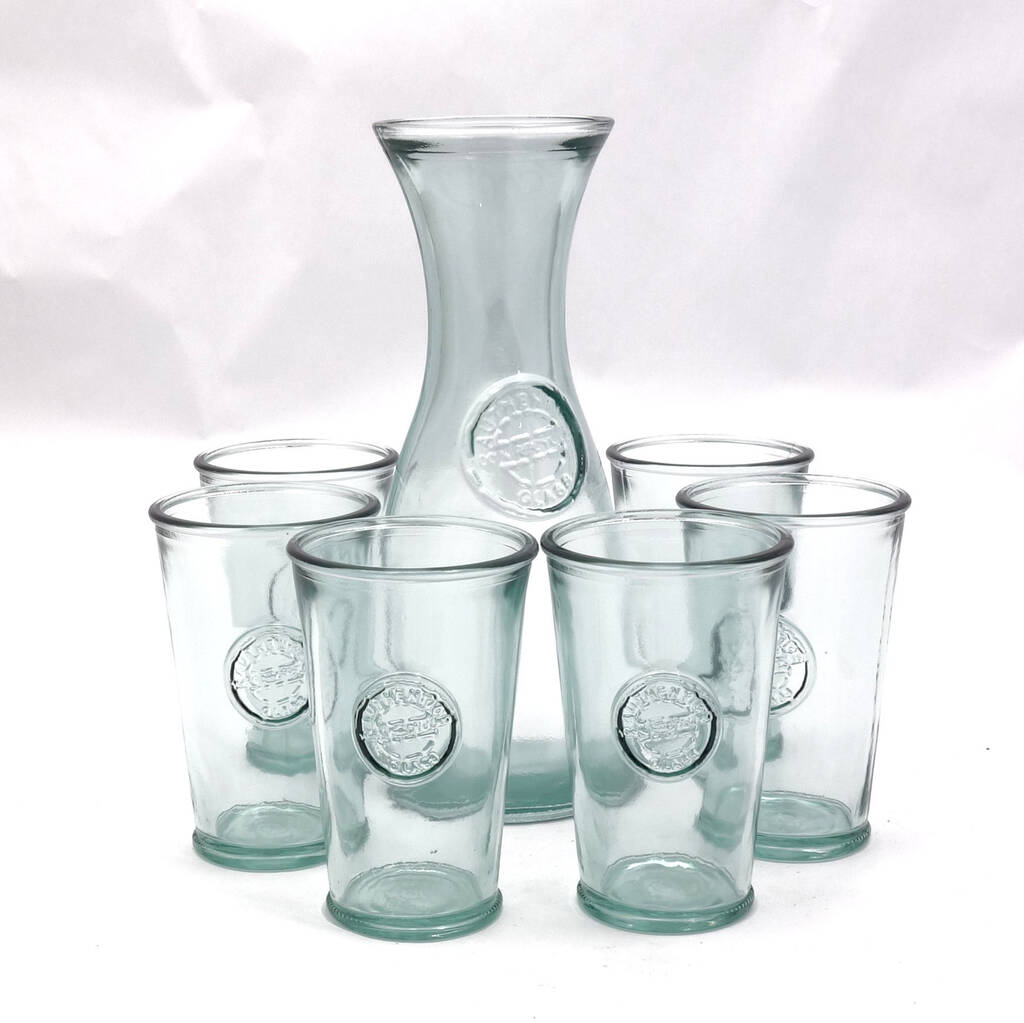 Recycled Glass Drink Set | Bottle /Carafe | Six Glasses, 1 of 9