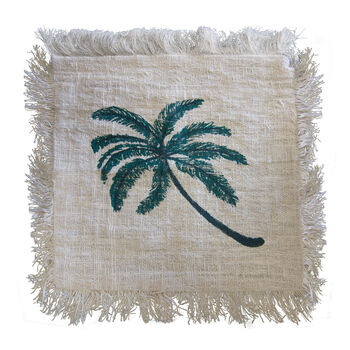 Linen Cushion 60x60cm Palm Tree With Fringe, 6 of 6