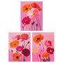 Set Three Wall Art Prints Poppy Flowers Pink Orange, thumbnail 1 of 7