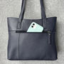 Women's Navy Genuine Leather Shopper, Handbag, Shoulder Bag, thumbnail 4 of 4