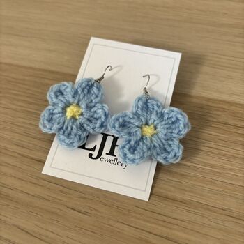 Handmade Crochet Forget Me Not Earrings: Surgical Steel, 3 of 11