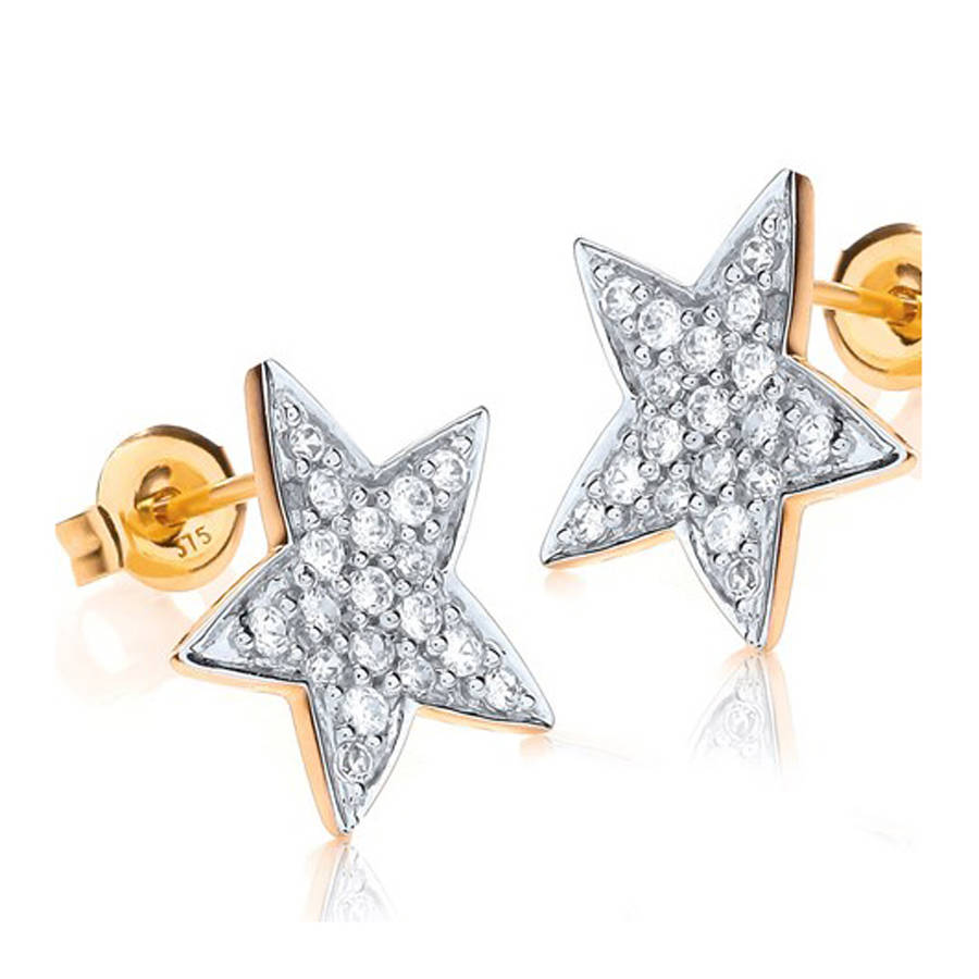 Sparkling 9ct Gold Star Earrings With Cubic Zirconia By Argent of ...