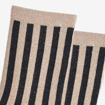 Vertical Stripe Glitter Socks In Beige / Black, 3 of 5