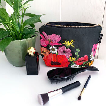 Cosmetic Bag Large Washable Makeup Pouch Black Poppies, 2 of 10