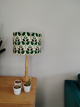 Tree Leaf Lampshade Retro Leaves Pattern Bold Green Blue White Cotton Handmade Fabric Drum Table Floor Or Ceiling Pendant Lamp Shade, 5 of 7