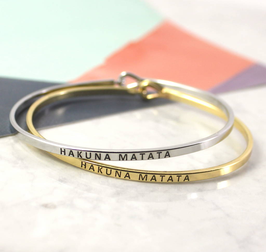 Hakuna Matata Engraved Message Stacking Cuff Bangle By Lucy Loves Hakuna Matata Engraved Message Stacking Cuff Bangle