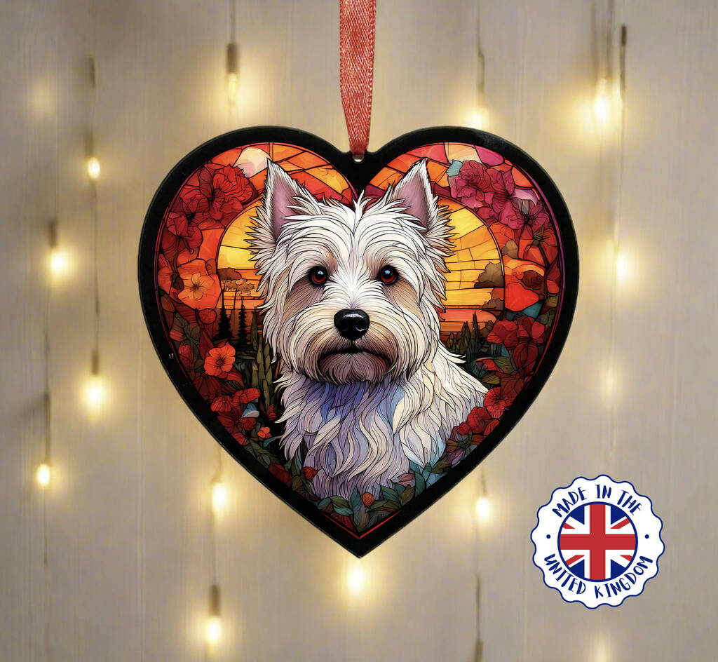 West Highland Terrier Stained Glass Effect Heart Suncatcher, 1 of 5