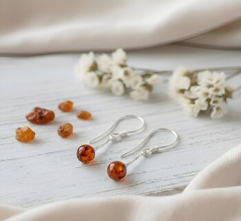 Cognac Baltic Amber And Sterling Silver Drop Earrings, 2 of 3