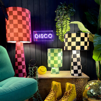 Handmade Checkerboard Velvet Lamps In Apple Sours, 6 of 6