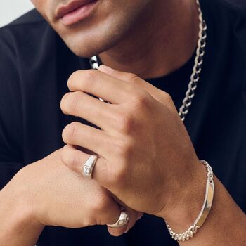 Sterling Silver Curb Chain Cuban ID Bracelet, 2 of 3