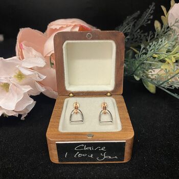 Personalised Sterling Silver And Rose Gold Stirrup Earrings, 5 of 8