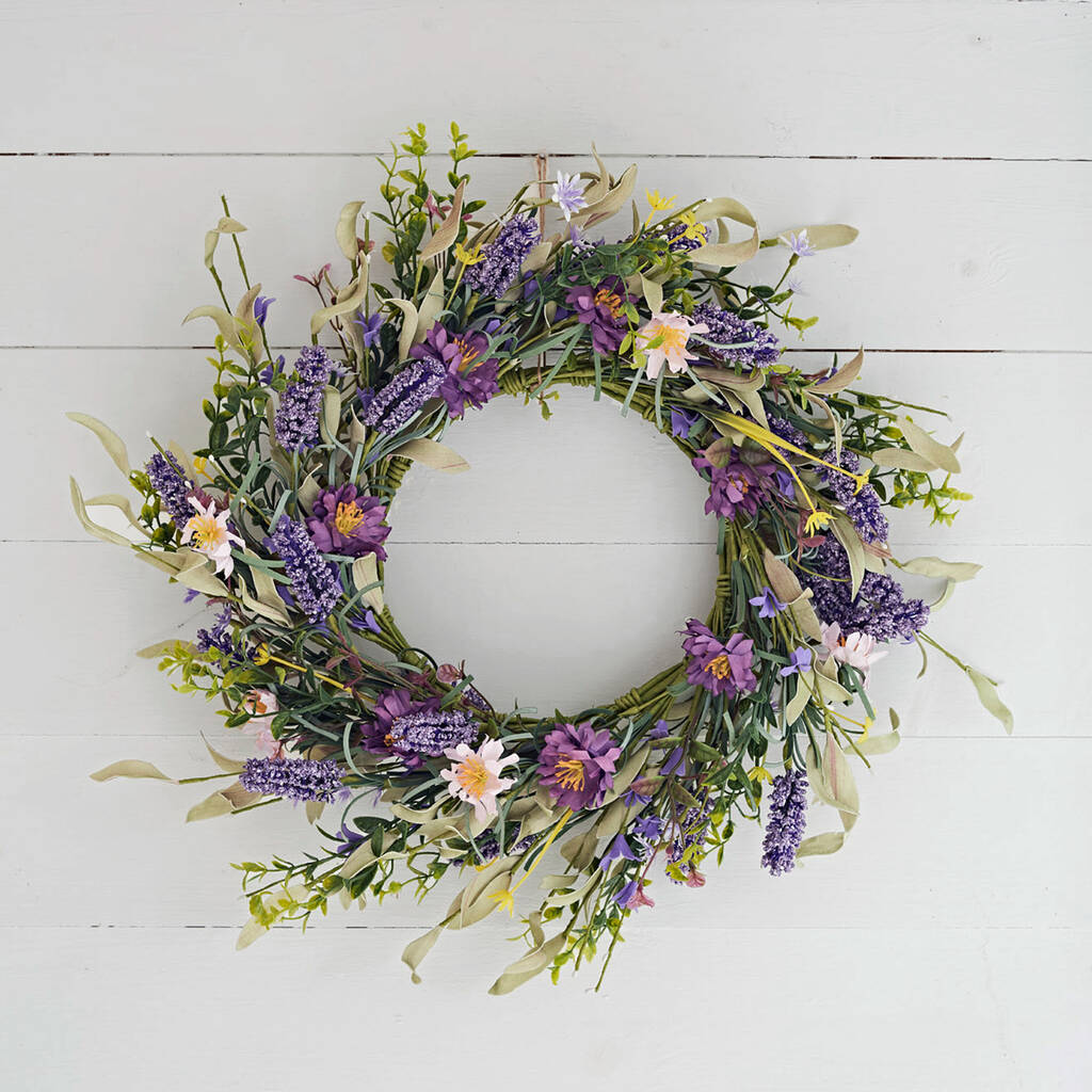 Artificial Lavender Spring Flower Wreath, 1 of 5