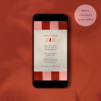 Digital Download Birthday Party Invite With Striped Border, 2 of 6