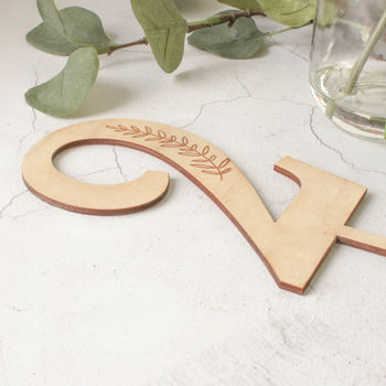Wooden Wedding Table Numbers With Leaf Design, 3 of 7