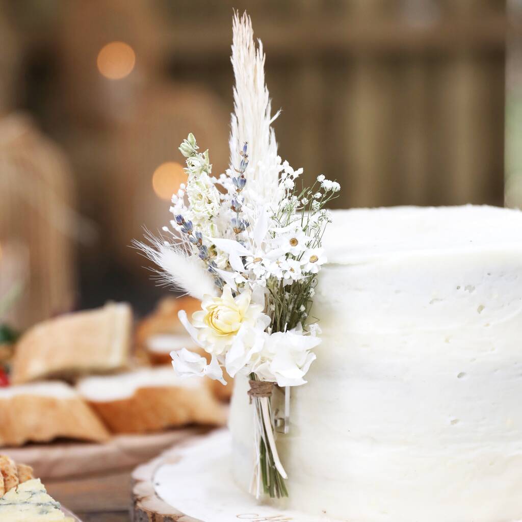 Vintage White Dried Flower Cake Topper By Lisa Angel