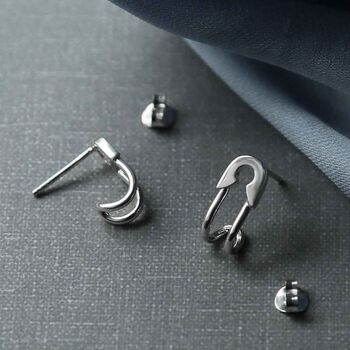 Sterling Silver Safety Pin Hug Studs, 3 of 6