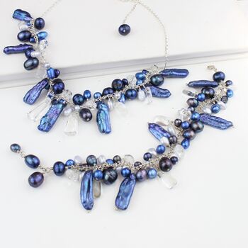 Unusual Pearl Necklace And Bracelet Set On Sterling Silver, 4 of 12