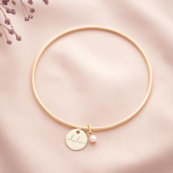 Esme Disc And Freshwater Pearl Name Bangle, 2 of 12