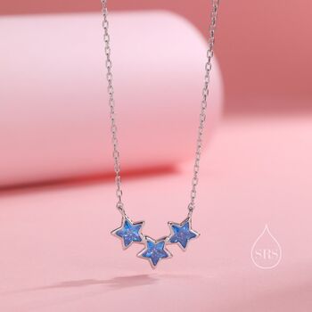 Aquamarine Blue Cz Triple Star Pendant Necklace, 7 of 11