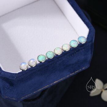 Sterling Silver 6mm White Opal Stud Earrings, 5 of 11