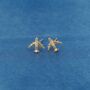 Gold Cz Plane Stud Earrings, Aeroplane Earrling, Airplane Earrings, thumbnail 3 of 7